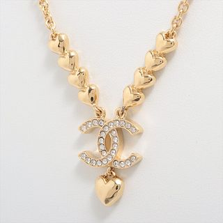 CHANEL COCO MARK HEART GOLD PLATED RHINESTONE NECKLACE