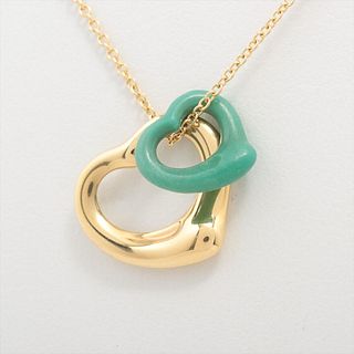 TIFFANY & CO. DOUBLE OPEN HEART TURQUOISE 18K YELLOW GOLD NECKLACE