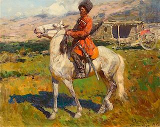 * Franz Roubaud, (German, 1856-1928), Russian Soldier on Horseback, 1919
