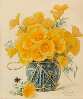 Paul De Longpre, (American/French, 1855-1911), California Poppie in a Green Ginger Jar, 1903