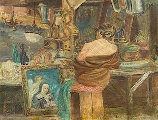 Aaron Bohrod, (American, 1907 - 1992), A Lady with her Antiques, 1938