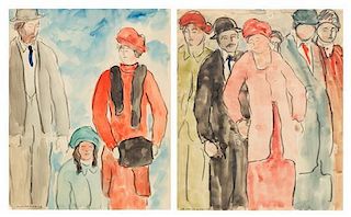 Abraham Walkowitz, (American, 1878 - 1965), People in the Street (a pair of works)