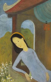 Mai Thu, (Vietnamese, 1906-1980), Woman on Balcony, 1948