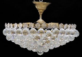  GILT METAL & FACETED CRYSTAL BALL FOUR-LIGHT CEILING LAMP /CHANDELIER