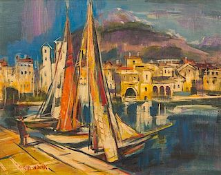 Vilmos Aba Novak, (Hungarian, 1894-1942), Italian Harbor Scene, ca. 1930