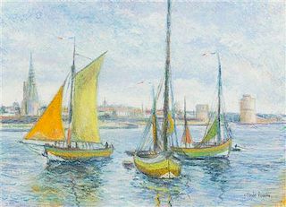 Hughes Claude Pissarro, (French, b. 1935), Les bateaux pecheurs de la compagnie jean guillemette a la rochelle