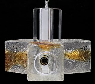ITALIAN MODERN MURANO GLASS CUBE DESIGN THREE-LIGHT CHANDELIER