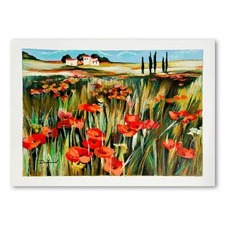 Yuri Dupond, "Red Flowers II" Hand Signed Limited Edition Serigraph on Paper with Letter of Authenticity.