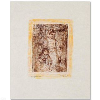 Michelle and Nana Limited Edition Lithograph by Edna Hibel (1917-2014), Numbered and Hand Signed with Certificate of Authenticity.
