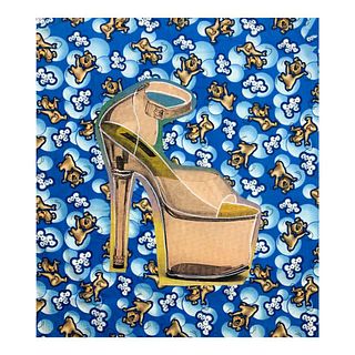 Steve Kaufman (1960-2010) "Stripper Shoes" Hand Signed and Numbered Limited Edition Hand Pulled silkscreen mixed media on Canvas with LOA.