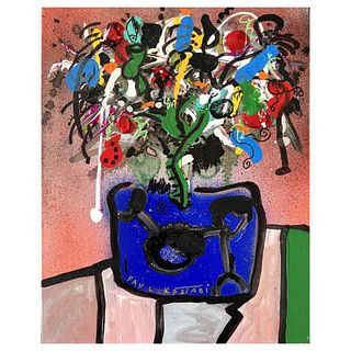 Paul Kostabi, "A Good Polsition" Hand Signed Original Mixed Media on Canvas with Letter of Authenticity.