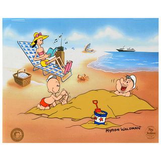 Myron Waldman (1908-2006). "A Day At The Beach" Limited Edition Hand Inked and Painted Animation Cel, Numbered and Hand Signed with COA.