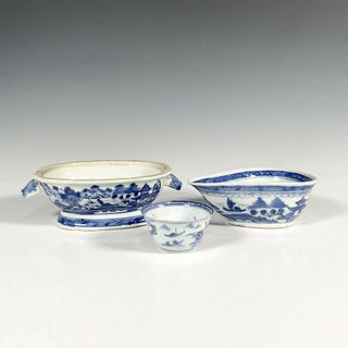 3pc Antique Chinese Blue and White Porcelain Dishware