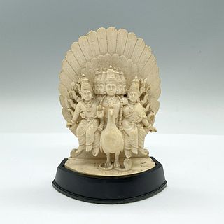 Hindu Bone Figurine of Murugan With His Consorts