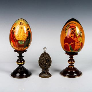 5pc Russian Orthodox Icon Eggs And Stands