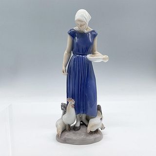 Bing & Grondahl Porcelain Figurine, Woman Feeding Chickens 2220