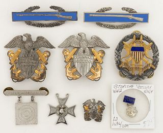 UNITED STATES MILITARY STERLING SILVER BADGES / MEDALS, LOT OF NINE