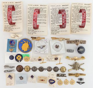 ASSORTED MILITARY JEWELRY AND OTHER ARTICLES, LOT OF 38