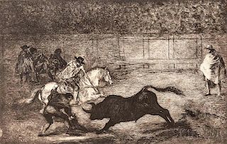 Francisco de Goya (Spanish, 1746-1828)      Un Caballero en Plaza Quebrando un Rejoncillo con Ayuda de un Chulo