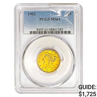 1902 $5 Gold Half Eagle PCGS MS61