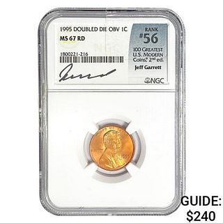 1995 Lincoln Memorial Cent NGC MS67 RD DBL DIE OBV