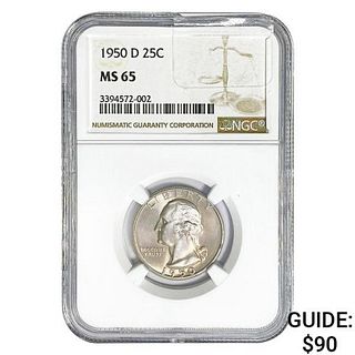 1950-D Washington Silver Quarter NGC MS65