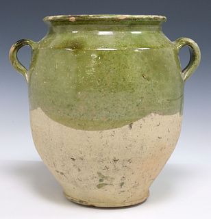 LARGE FRENCH PROVINCIAL GREEN-GLAZED EARTHENWARE CONFIT POT