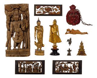 Asian Carved Wood and Metal Sculpture Assortment