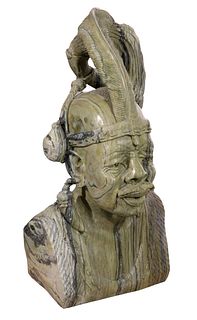 Moses Chikumbirike (African / Zimbabwean, 20th Century) Shona Tribal Chief Butter Jade Sculpture