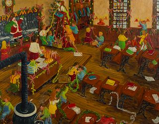 Gerald Lee Nees (American, b.1938) 'Getting the Old School Fix for Xmas' Oil on Canvas Board