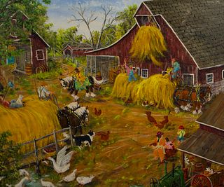 Gerald Lee Nees (American, b.1938) 'Putting Hay' Oil on Canvas