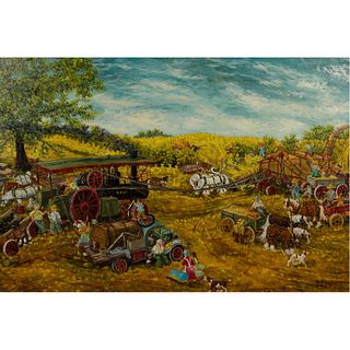 Gerald Lee Nees (American, b.1938) 'Old Time Threshing Days' Oil on Canvas Board
