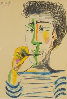 After Pablo Picasso (Spanish, 1881-1973) 'Le Fumeur' Color Lithograph
