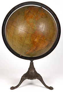 TERRESTRIAL 18 INCH GLOBE BY W. & A.K. JOHNSTON WITH CAST-IRON BASE