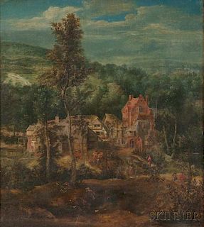 Flemish School, 16th Century Style      Landscape with View to a Village Square