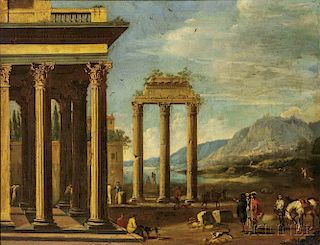 Attributed to Viviano Codazzi (1604-1670)      Capriccio with Figures and Dogs