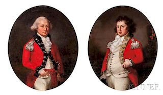 British School, Late 18th Century      Two Oval Portraits of Infantry Officers