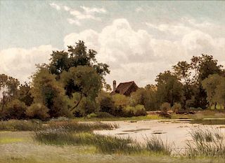 Julius Monien (German, 1842-1897)      House Beyond the Marsh