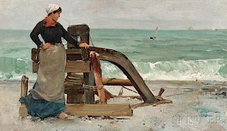 American School, 19th Century      Young Woman on the Beach