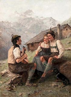 Theodor Kleehaas (German, 1854-1929)      The Serenade/An Alpine Genre Scene