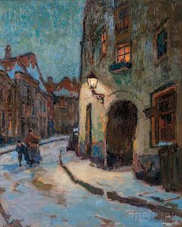 Bernardus Petrus (Ben) Viegers (Dutch, 1886-1947)      Winter Night in the Village