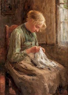 Evert Pieters (Dutch, 1856-1932)      Young Woman Mending