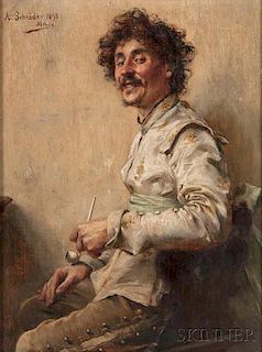 Albert Friedrich Schröder (German, 1854-1939)      Smiling Cavalier with a Pipe
