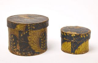 Two Fine Miniature Painted Paper Covered Boxes