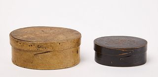 Two Oval Painted Boxes and Handled Box