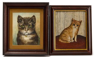 Two Folk Art Cat Paintings