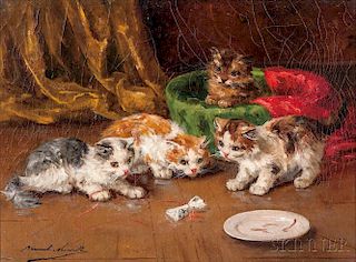 Alfred Arthur Brunel de Neuville (French, 1852-1941)      Two Paintings: Mamma and Kittens