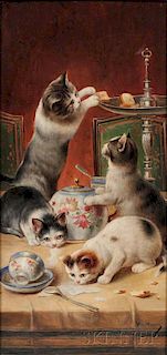 Carl Reichert (Austrian, 1836-1918)      Naughty Kittens at Teatime