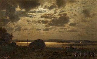 Louis Douzette (German, 1834-1924)      Coastal View under Moonlight