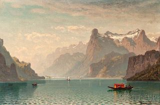 John Joseph Enneking (American, 1841-1916)      Boats on Lake Lucerne